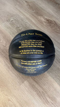 Load and play video in Gallery viewer, Love Mom and Dad - To Our Son Engraved Basketball Gift - Black &amp; Gold
