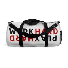 Load image into Gallery viewer, Work Hard Play Hard Duffel Bag -White Red Black