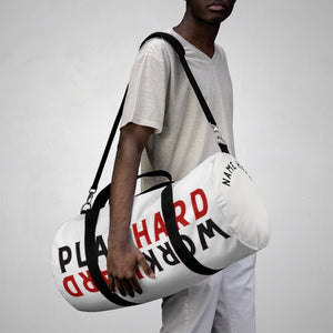 Work Hard Play Hard Duffel Bag -White Red Black