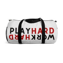 Load image into Gallery viewer, Work Hard Play Hard Duffel Bag -White Red Black