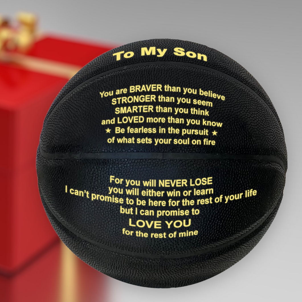 To My Son Engraved Basketball Gift - Black & Gold