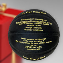Load image into Gallery viewer, Love Mom and Dad - To Our Daughter Engraved Basketball Gift - Black &amp; Gold
